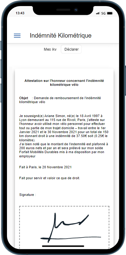 Application RoadMate génère l'attestation sur l'honneur pour l'indemnité kilométrique vélo Application RoadMate génère l'attestation sur l'honneur pour l'indemnité kilométrique vélo